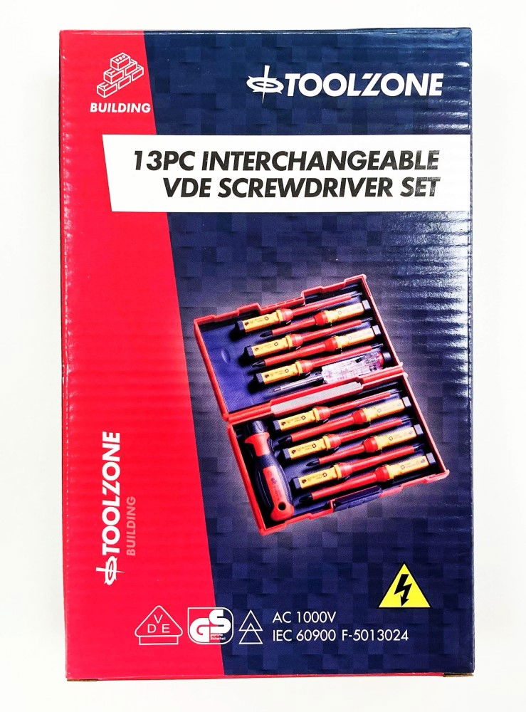 INTERCHANGEABLE VDE SCREWDRIVER SET 13PC WITH VOLTAGE TESTER - TOOLZONE KDPSD082