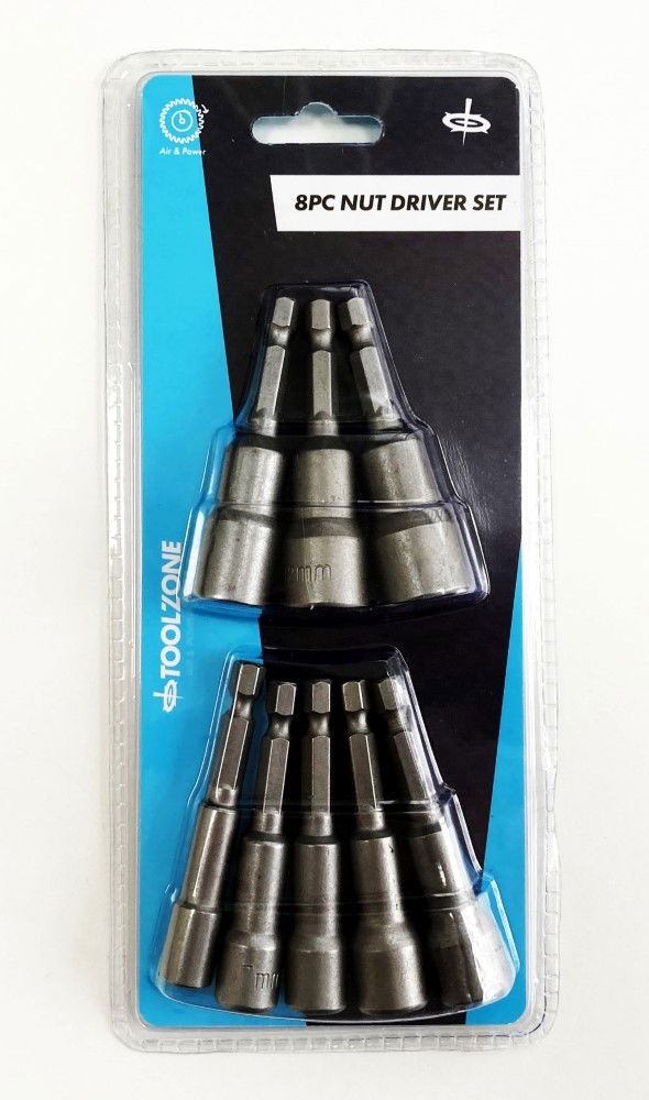 MAGNETIC NUT DRIVER SET 8PC 1/4 DRIVE 6-13mm 65mm LENGTH - TOOLZONE KDPSD083