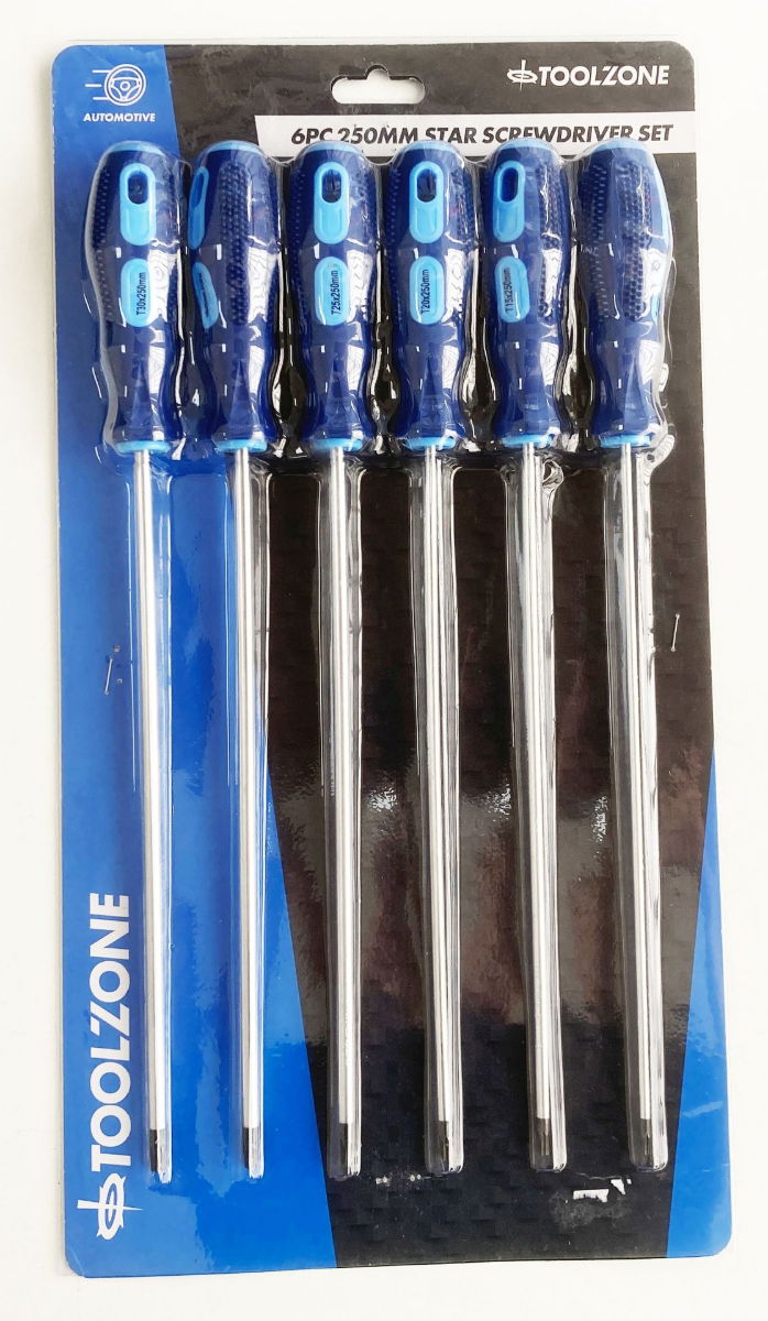 STAR SCREWDRIVER SET 6PC 250mm T10-T30 - TOOLZONE KDPSD089