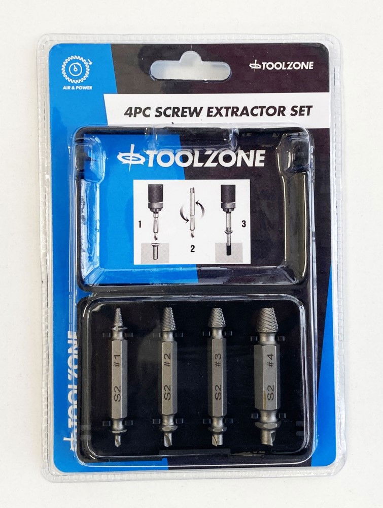 DOUBLE ENDED SCREW EXTRACTOR SET 4PC 1/4 HEX 3-12mm - TOOLZONE KDPSD093