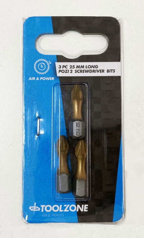 POZI BIT SET 3PC S2 PZ2 25mm 1/4 HEX - TOOLZONE KDPSD100