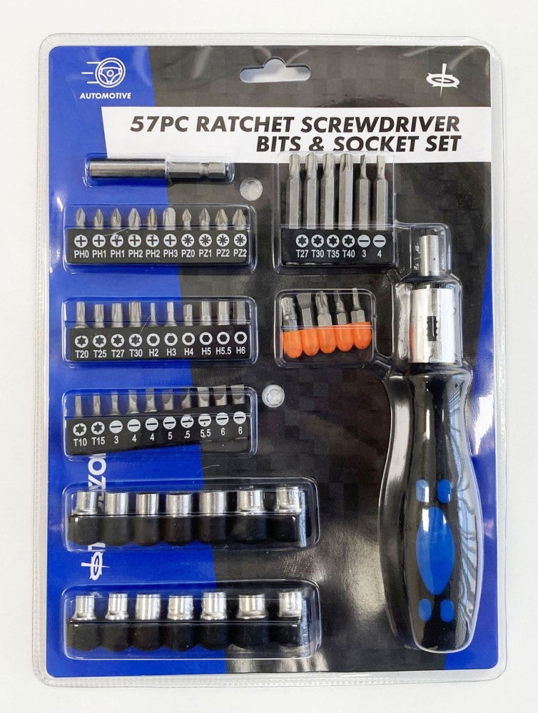 RATCHET SCREWDRIVER AND SOCKET SET 57PC - TOOLZONE KDPSD102