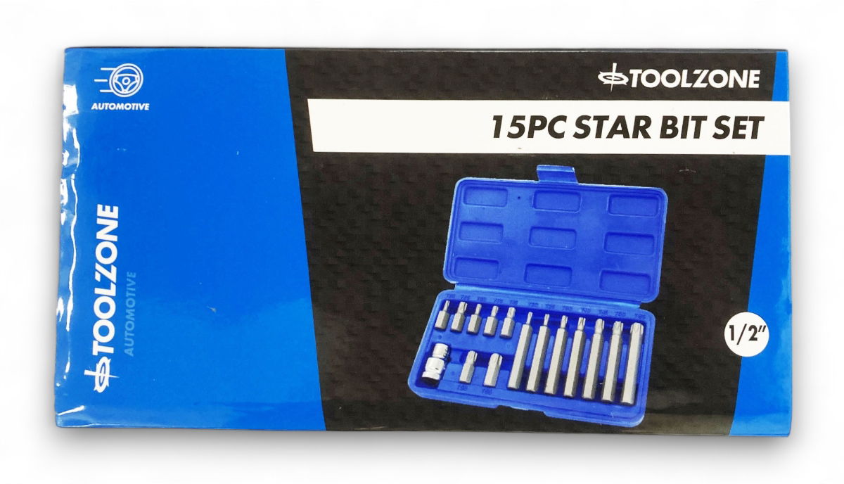 STAR BIT SET 15PC WITH 1/2 ADAPTOR 30mm 75mm - TOOLZONE KDPSD129
