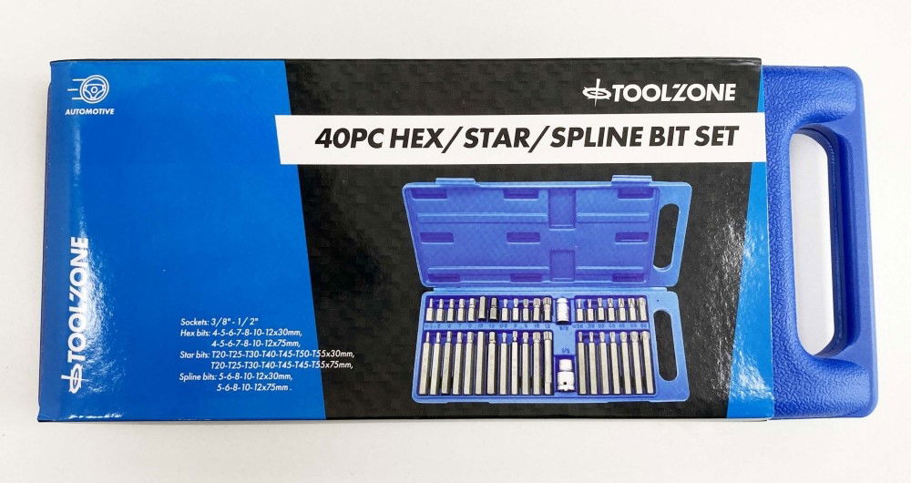 HEX STAR SPLINE BIT SET 40PC 30mm 75mm 3/8 1/2 DRIVE - TOOLZONE KDPSD140