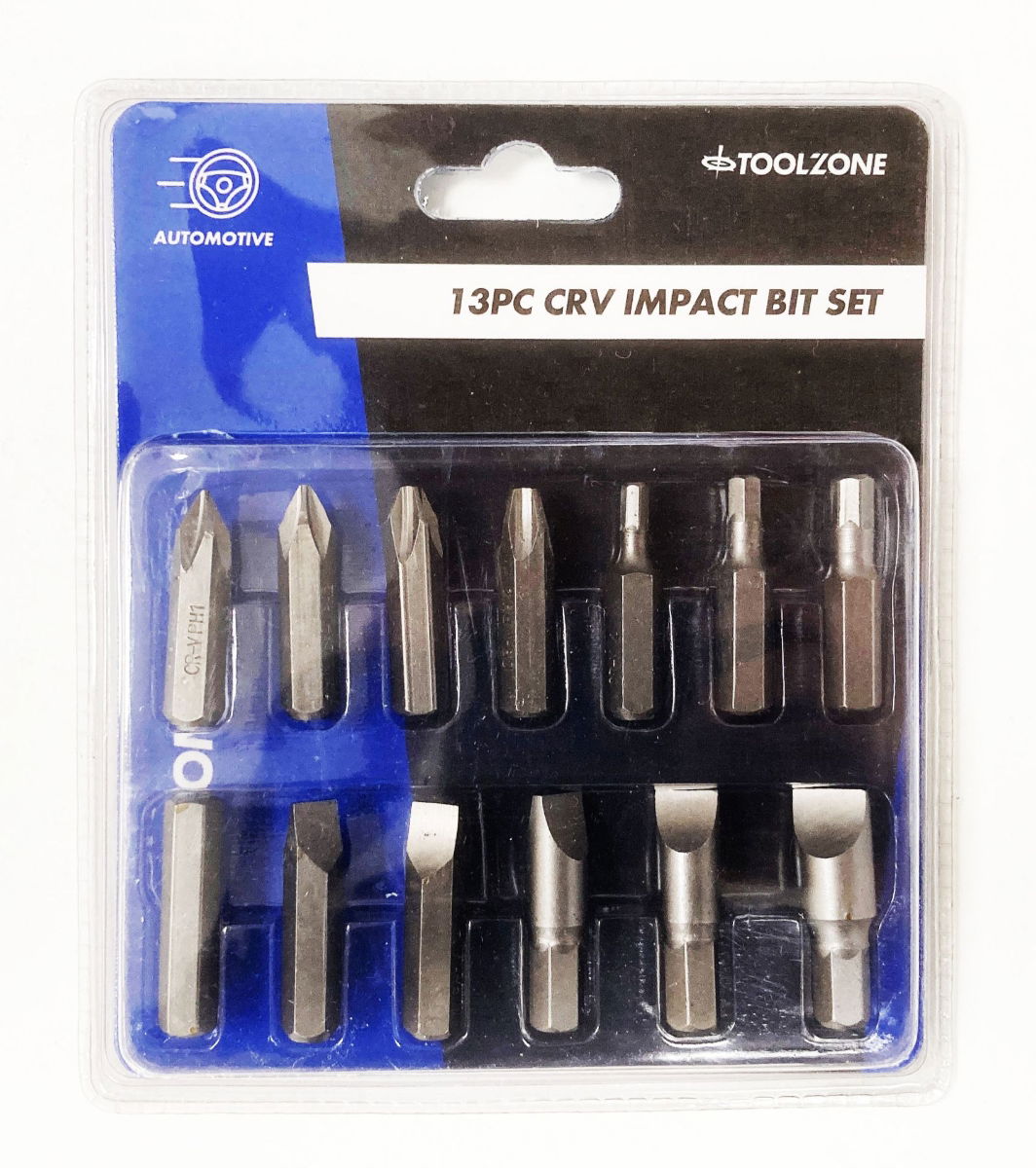 IMPACT BIT SET 13PC PH1-4 SLOT 5-12mm HEX 4-6mm - TOOLZONE KDPSD174