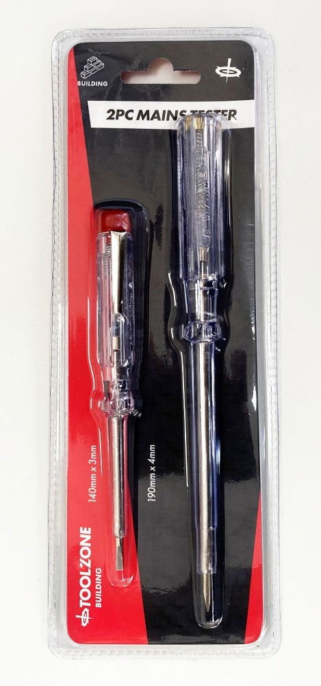 MAINS TESTER SET 2PC 140 x 3mm 190 x 4mm 100-250v - TOOLZONE KDPSD181