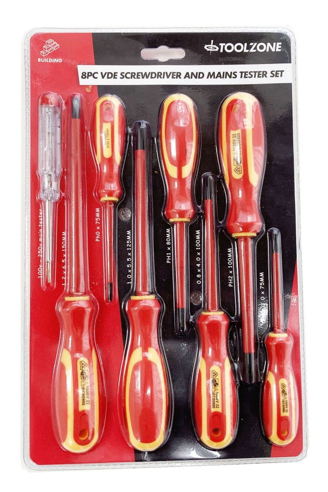 SCREWDRIVER SET VDE 8PC WITH TESTER - TOOLZONE KDPSD193