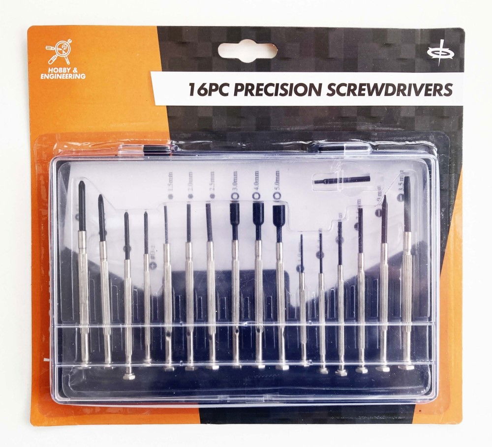 PRECISION SCREWDRIVER SET 16PC PHILLIPS 00-2 SLOT 1-3.5mm HEX 1.5-2.5 STAR 3-5 - TOOLZONE KDPSD212