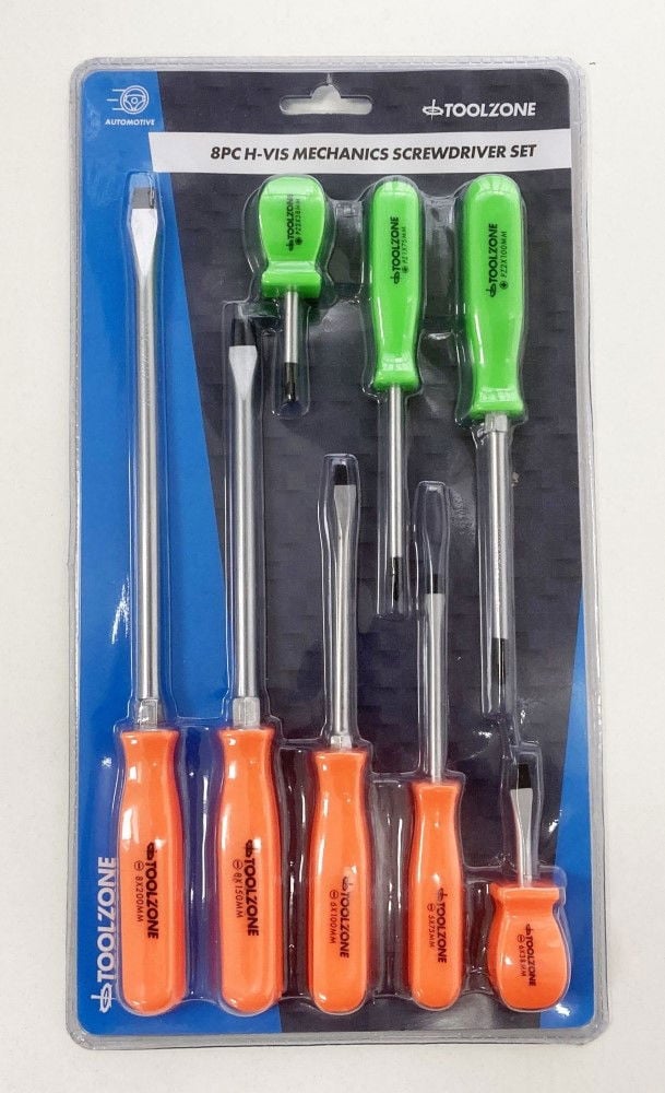 SCREWDRIVER SET MECHANICS CRV HI VIS 8PC - TOOLZONE KDPSD220