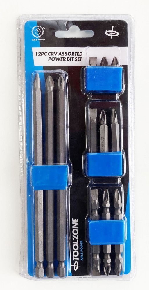 POWER BIT SET ASSORTED 12PC PH2 PZ2 6mm LENGTHS 150mm 65mm 50mm 25mm - TOOLZONE KDPSD230
