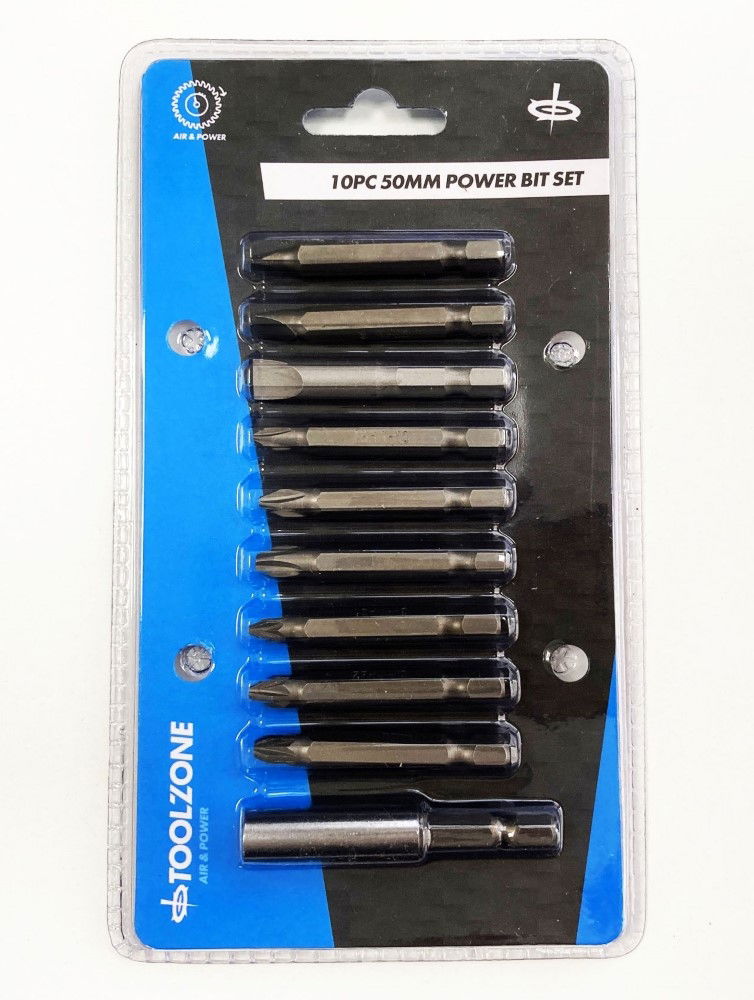 POWER BIT SET CRV SINGLE ENDED 10PC SLOT 4-8mm PH 1-3 PZ 1-3 - TOOLZONE KDPSD233