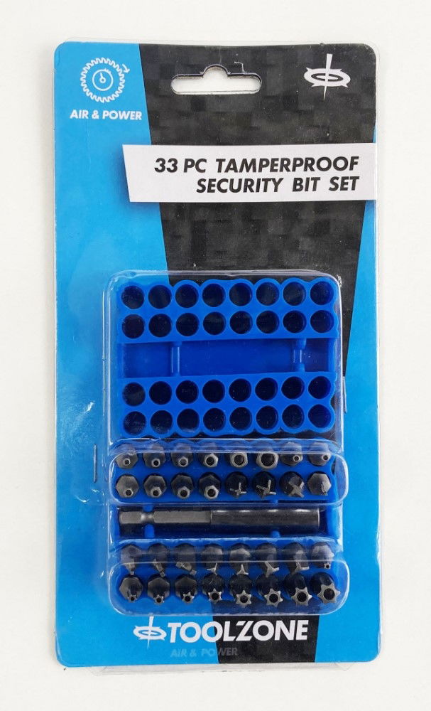 SECURITY BIT SET CRV 33PC WITH HOLDER STAR T8-T40 HEX 2-6mm IMPERIAL SPANNER TRI-WING TORQ - TOOLZONE KDPSD237