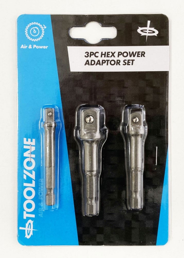 HEX POWER ADAPTOR SET 3PC 1/4 3/8 1/2 DRIVE 65mm 70mm - TOOLZONE KDPSD243