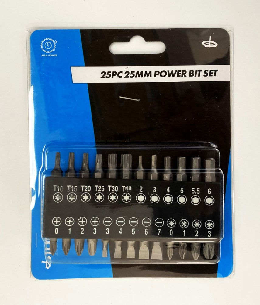 POWER BIT SET 25PC 25mm STAR T10-T40 HEX H2-H6 PH0-PH3 PZ0-PZ3 3-7mm - TOOLZONE KDPSD245