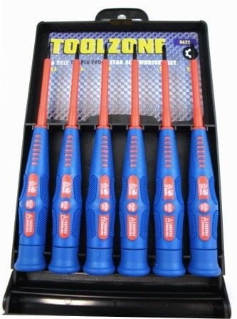 PRECISION VDE TAMPER STAR SCREWDRIVER SET 6PC T5-T10 - TOOLZONE KDPSD274