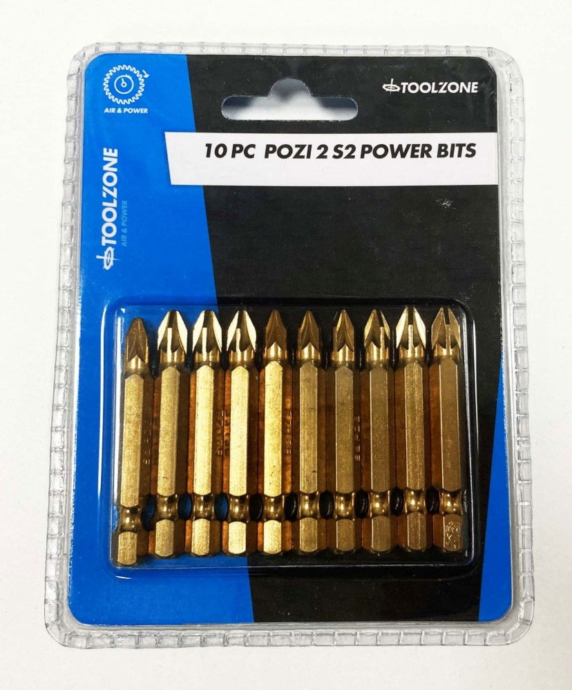 POZI POWER BITS 10PC PZ2 S2 50mm 1/4 HEX - TOOLZONE KDPSD281
