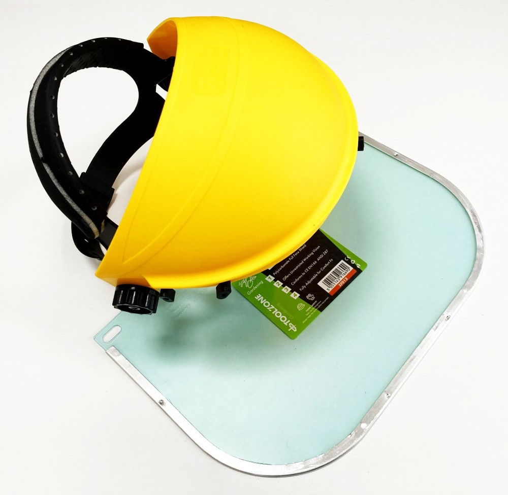 YELLOW CLEAR SAFETY VISOR ADJUSTABLE HEAD BAND EN166 EN1731 - TOOLZONE KDPSF013