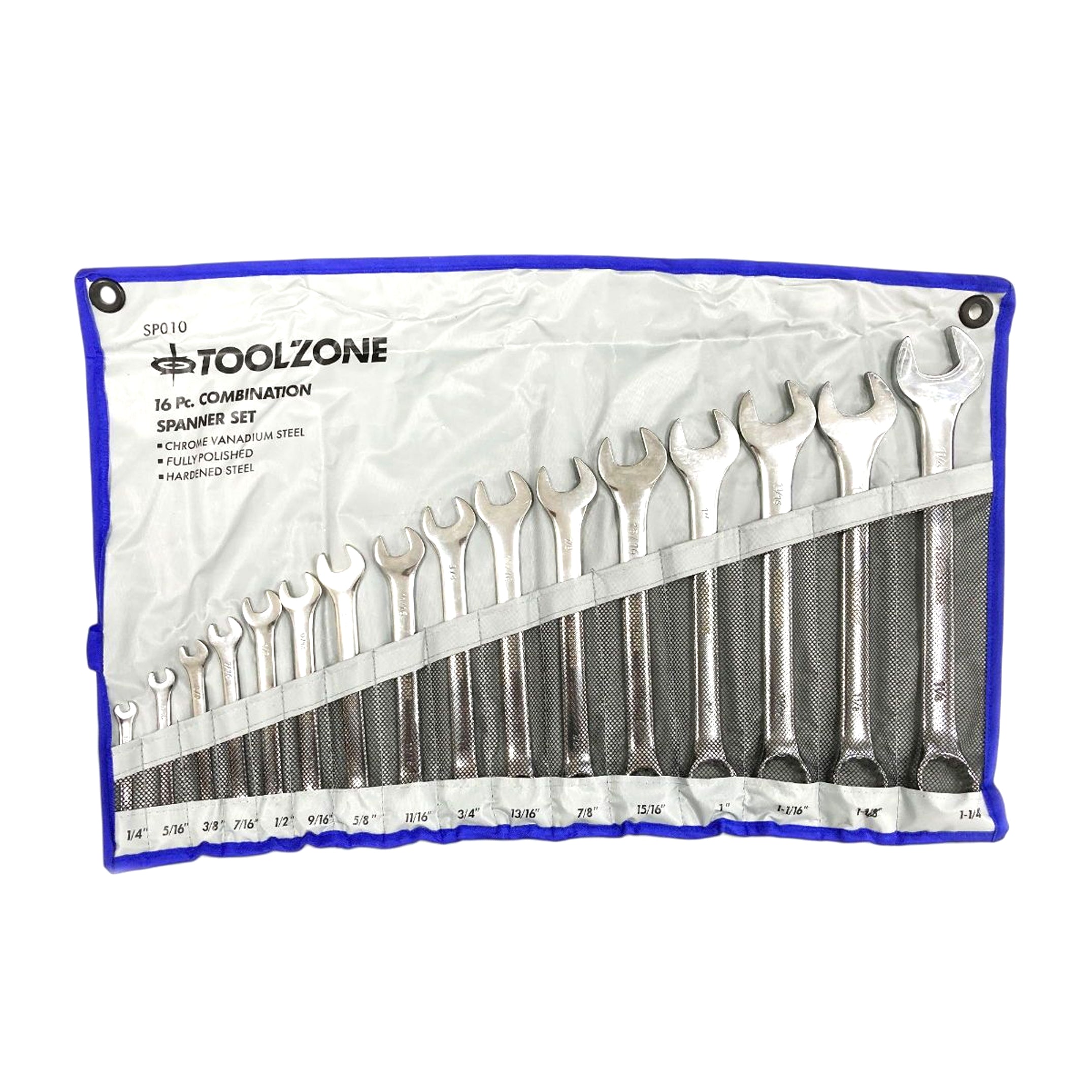 COMBINATION SPANNER SET 16PC AF CHROME VANADIUM POLISHED - TOOLZONE KDPSP010