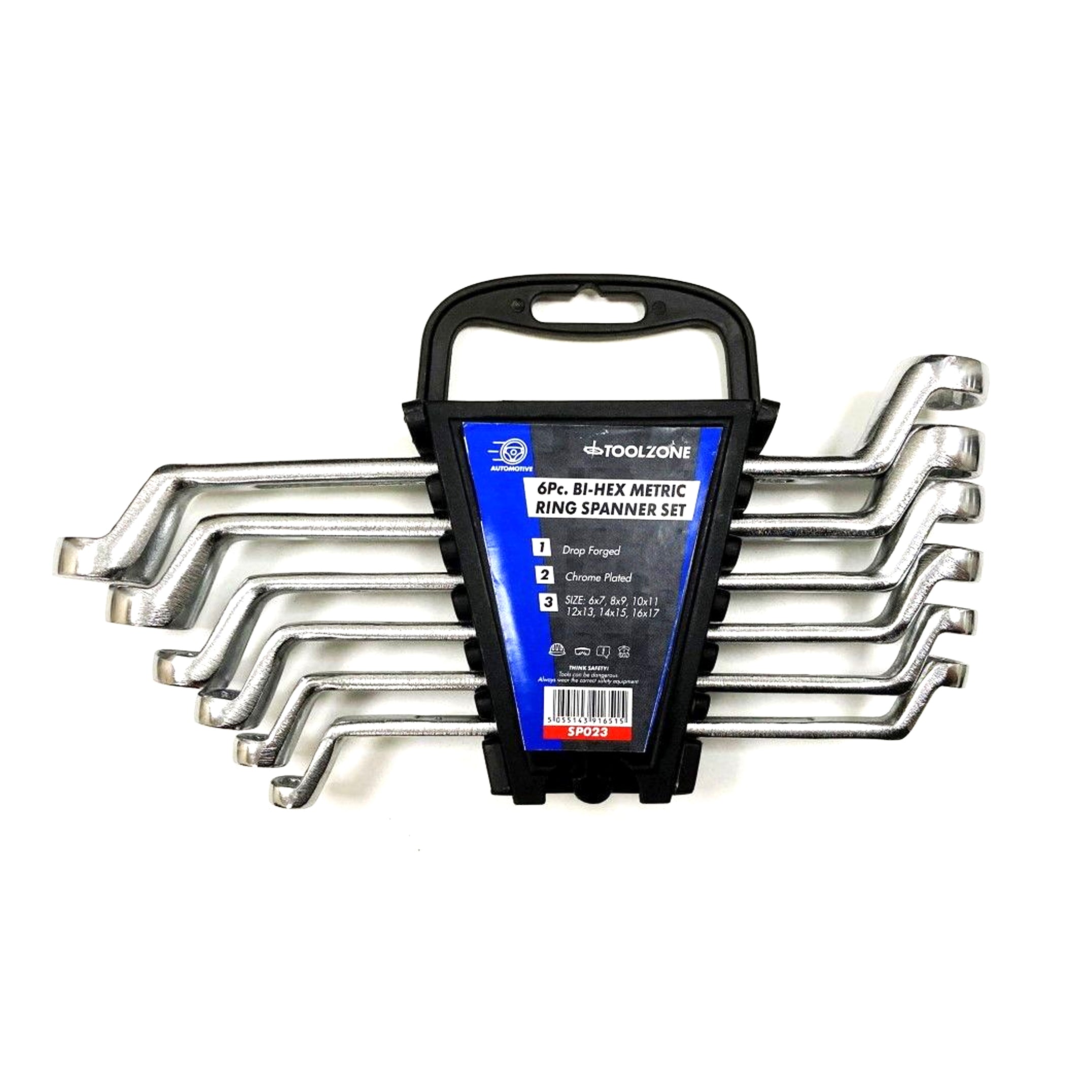 RING SPANNER SET 6PC 6x7mm TO 16x17mm DROP FORGED CHROME PLATED - TOOLZONE KDPSP023