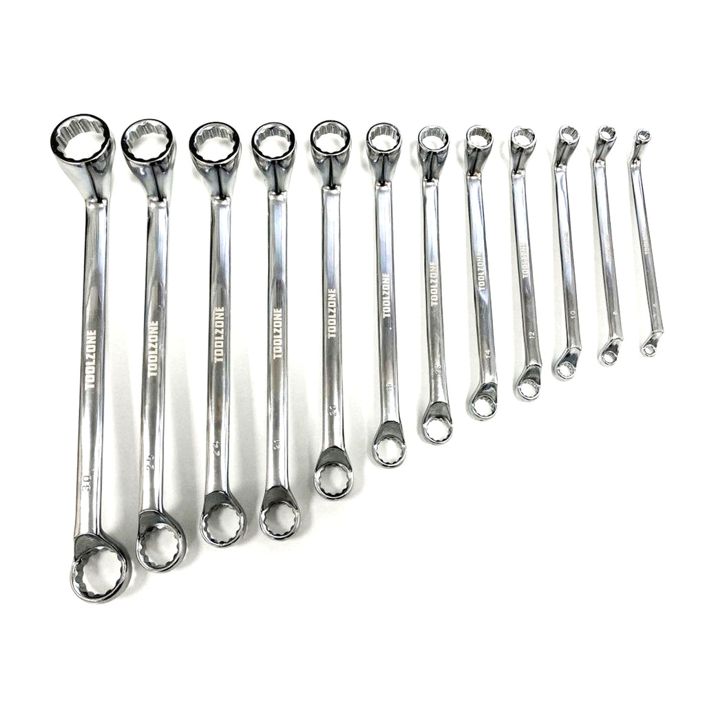OFFSET RING SPANNER SET 12PC 6x7mm TO 30x32mm CHROME VANADIUM POLISHED - TOOLZONE KDPSP024
