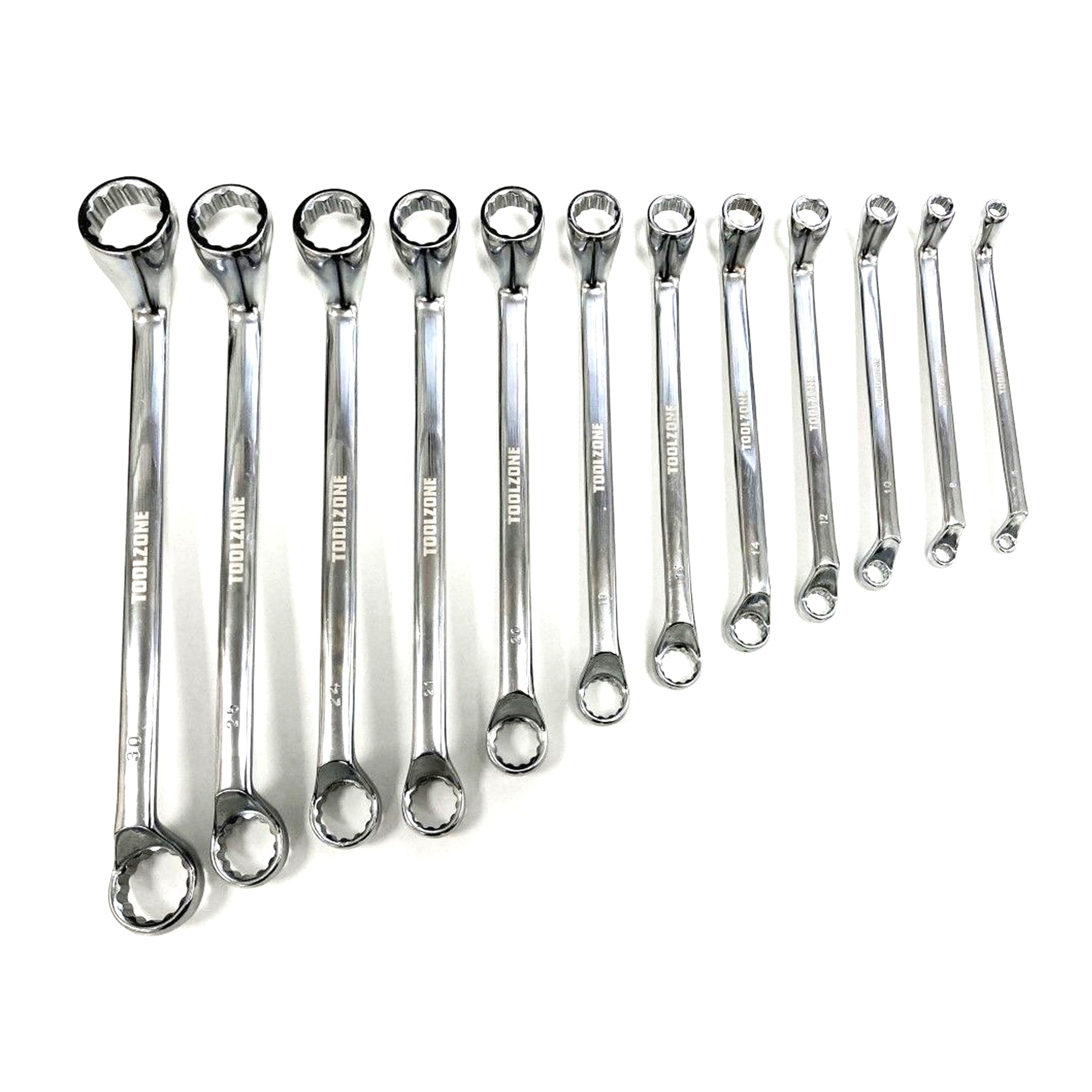 OFFSET RING SPANNER SET 12PC 6x7mm TO 30x32mm CHROME VANADIUM POLISHED - TOOLZONE KDPSP024