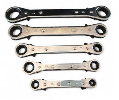 FLAT RATCHET RING SPANNER SET 5PC 6x8mm TO 19x21mm CHROME PLATED - TOOLZONE KDPSP029