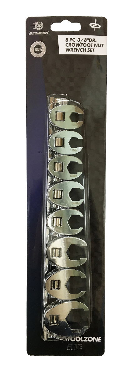 CROWSFOOT SPANNER SET 8PC 3/8 DRIVE 10mm TO 22mm POLISHED - TOOLZONE KDPSP039