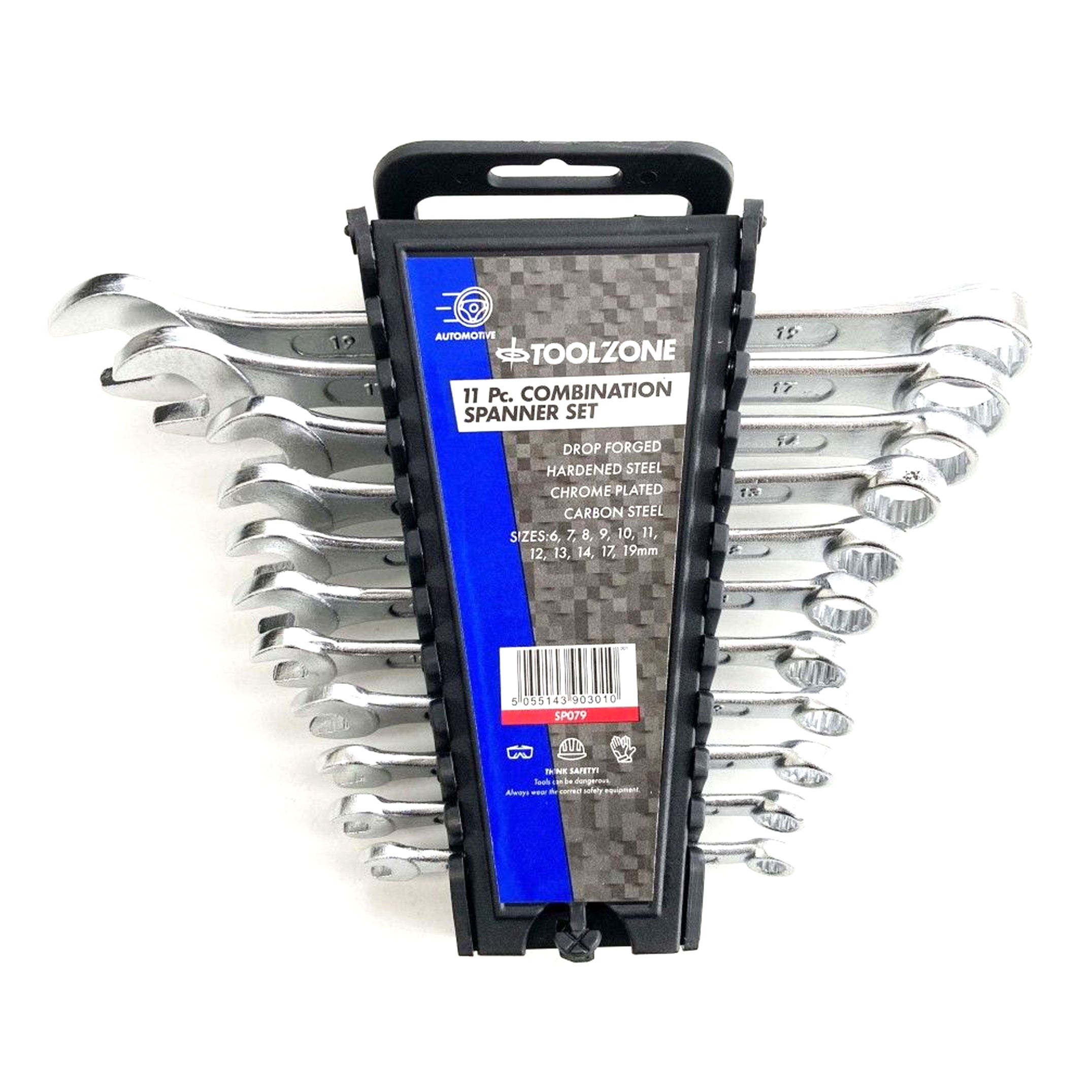 COMBINATION SPANNER SET 11PC 6 TO 19mm DROP FORGED CHROME PLATED - TOOLZONE KDPSP079