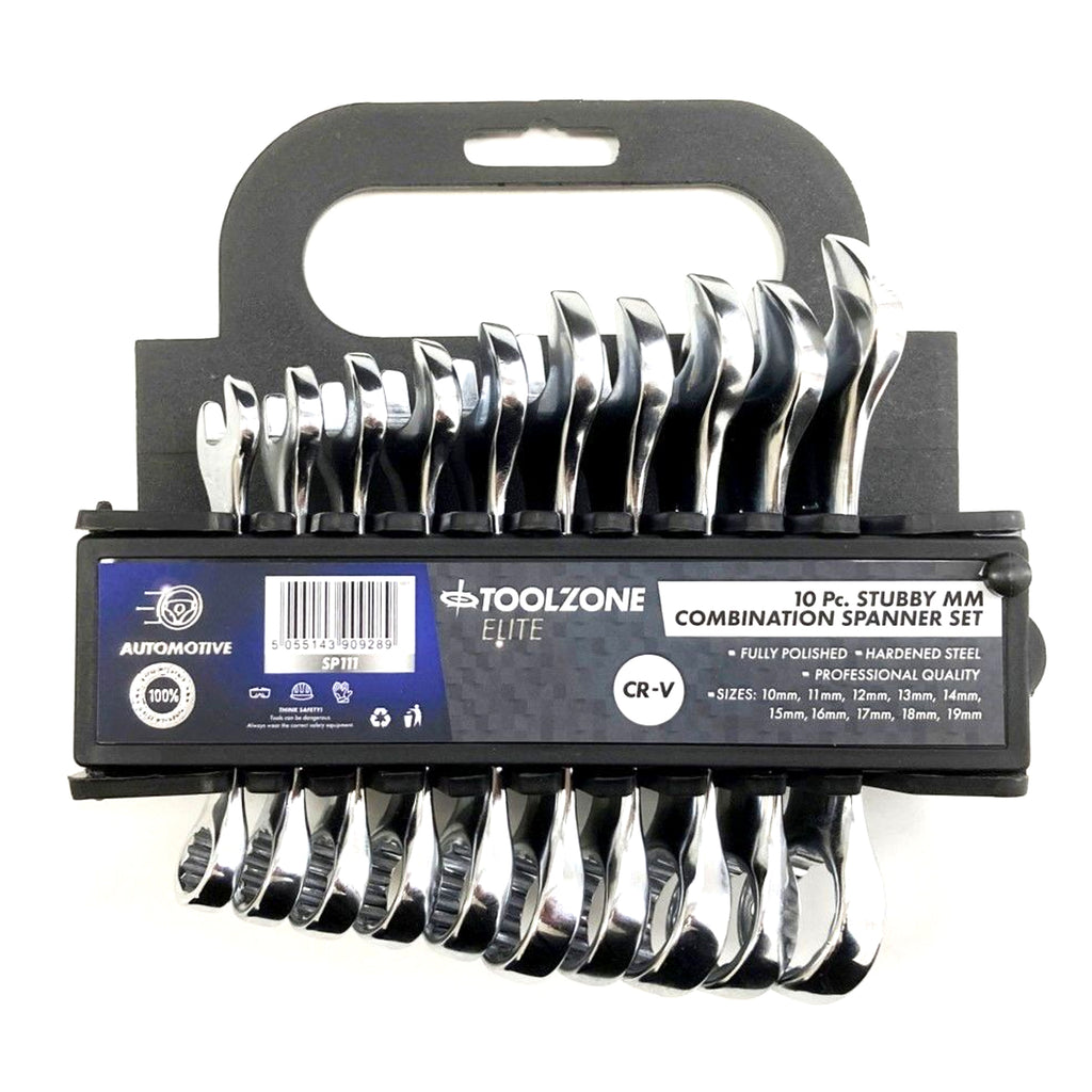 STUBBY SPANNER SET 10PC 10 TO 19mm FULLY POLISHED CHROME VANADIUM - TOOLZONE KDPSP111