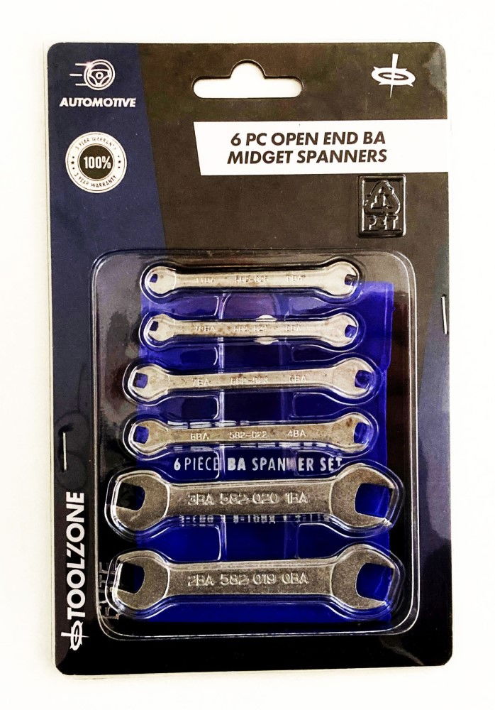 OPEN ENDED MIDGET SPANNER SET 6pc BA DOUBLE ENDED SATIN FINISH - TOOLZONE KDPSP146