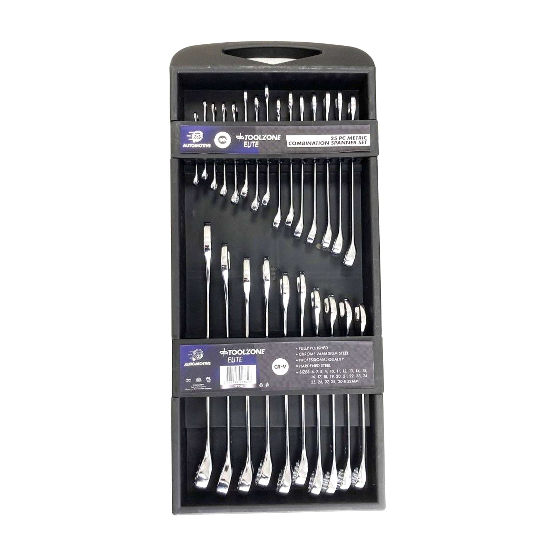 COMBINATION SPANNER SET 25pc 6-32mm CHROME VANADIUM IN TRAY - TOOLZONE KDPSP158