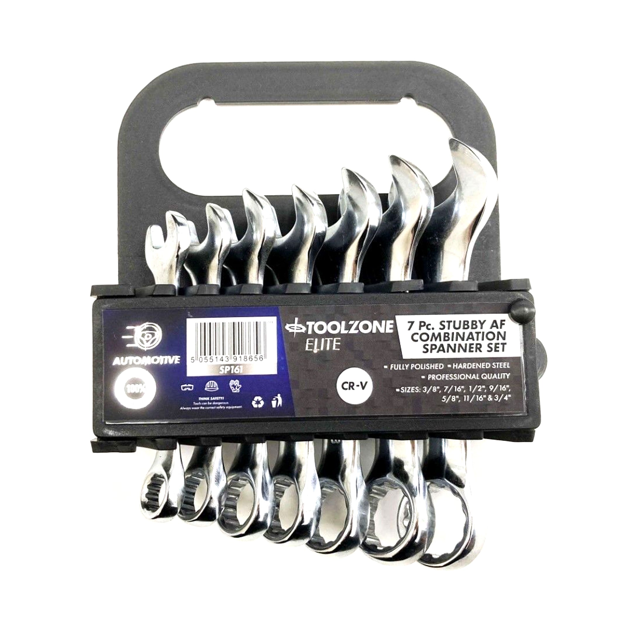 COMBINATION SPANNER SET 7pc AF STUBBY CHROME VANADIUM IN RACK - TOOLZONE KDPSP161