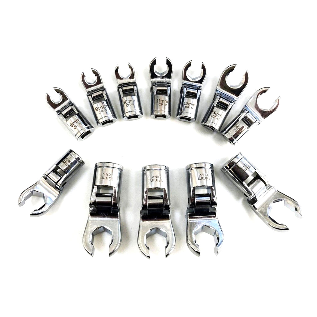 FLEX CROWFOOT SPANNER SET 12pc 3/8 DRIVE 8-19mm CHROME VANADIUM - TOOLZONE KDPSP170