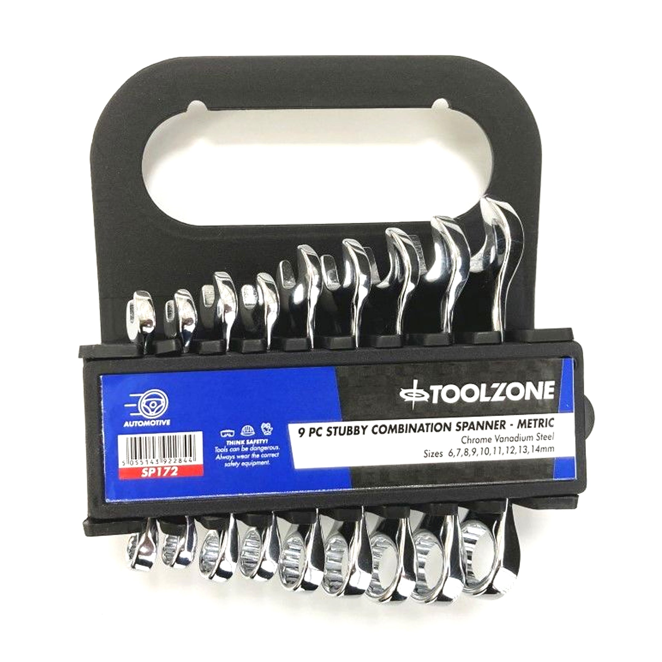 STUBBY SPANNER SET 9pc 6-14mm CHROME VANADIUM FULLY POLISHED IN RACK - TOOLZONE KDPSP172