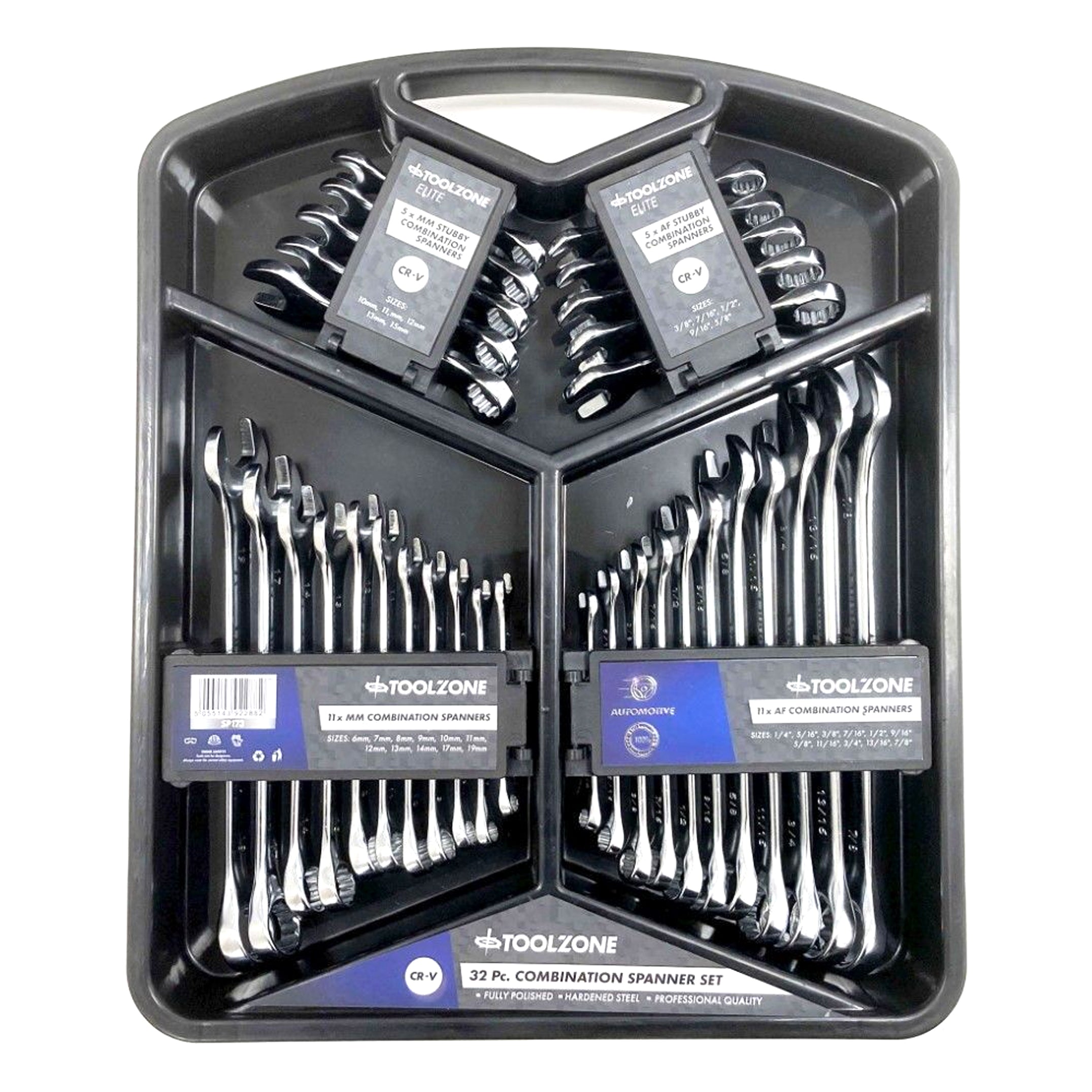 SPANNER SET 32pc METRIC/AF STUBBY AND COMBINATION CHROME VANADIUM - TOOLZONE KDPSP173
