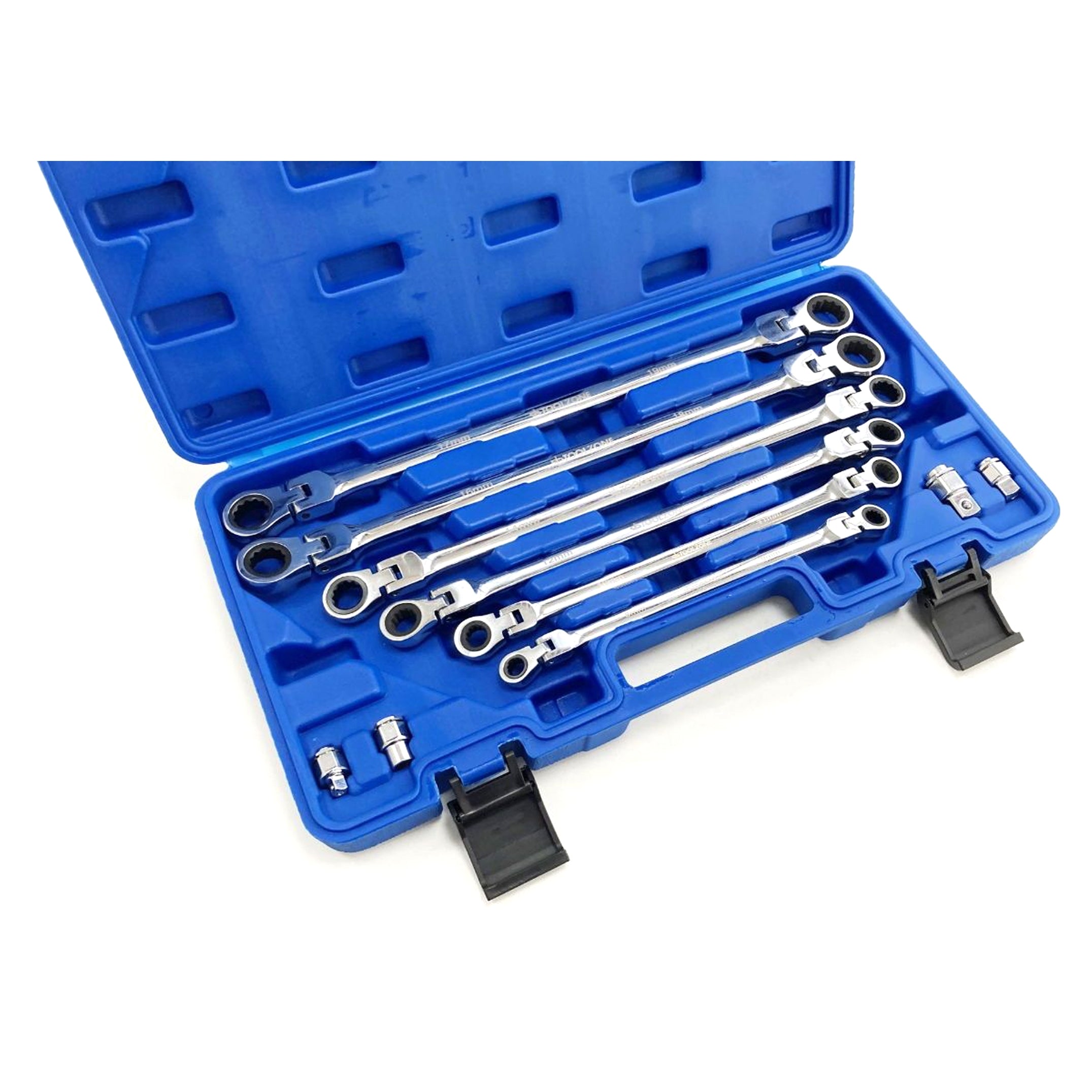 FLEXI RATCHET SPANNER SET 10pc 8-19mm DROP FORGED MIRROR POLISH - TOOLZONE KDPSP198