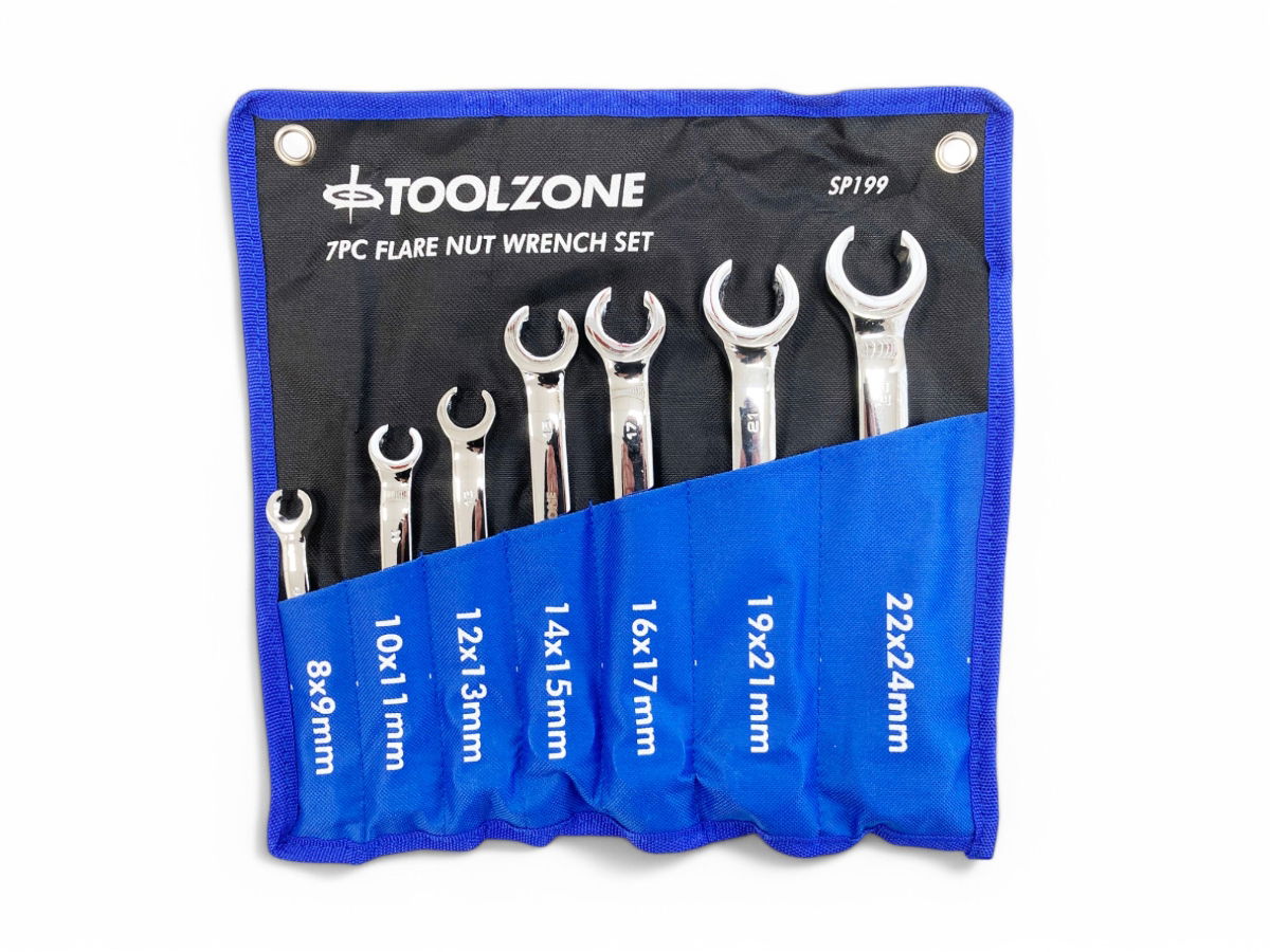 FLARE NUT WRENCH SET 7pc 8-24mm DROP FORGED MIRROR POLISH - TOOLZONE KDPSP199