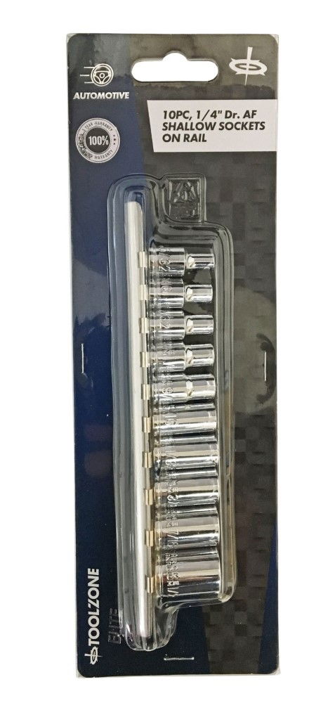SOCKET SET 1/4 DRIVE SHALLOW AF 10pc 5/32-1/2 CRV POLISHED - TOOLZONE KDPSS034