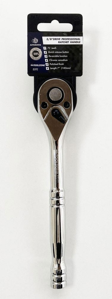 RATCHET HANDLE 3/8 DRIVE PROFESSIONAL POLISHED 200mm CRV QUICK RELEASE - TOOLZONE KDPSS053