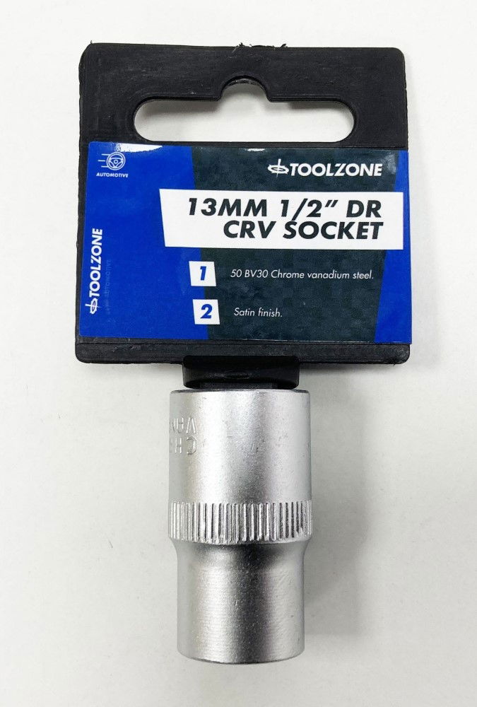 SOCKET 1/2 DRIVE 13mm CRV SATIN SINGLE HEX - TOOLZONE KDPSS072