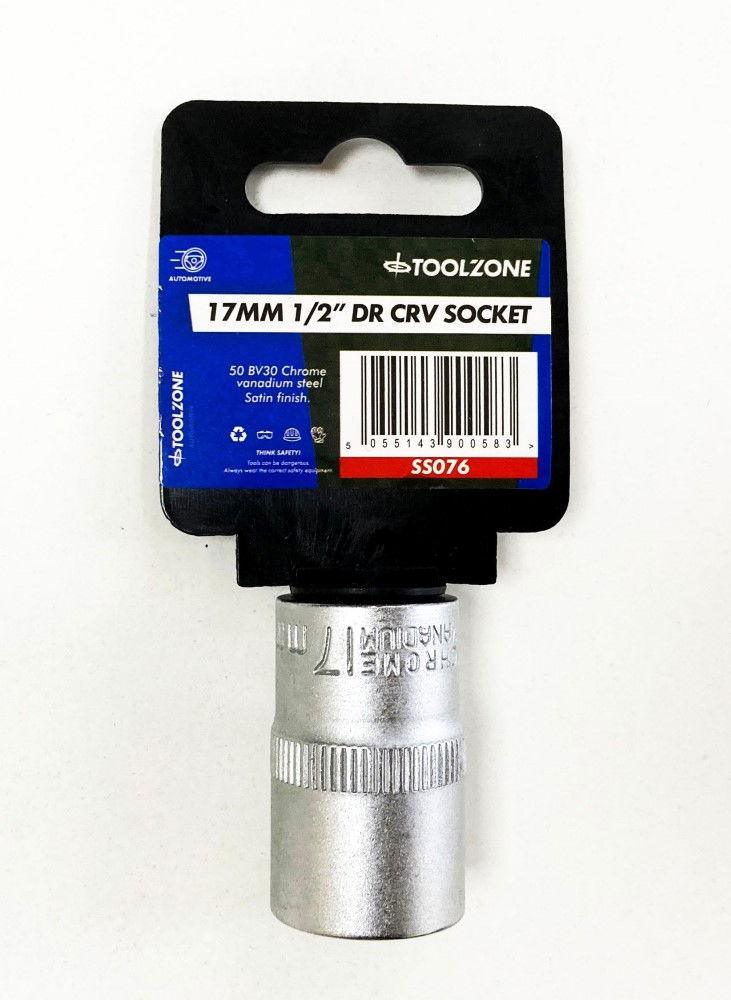 SOCKET 1/2 DRIVE 17mm CRV SATIN SINGLE HEX - TOOLZONE KDPSS076