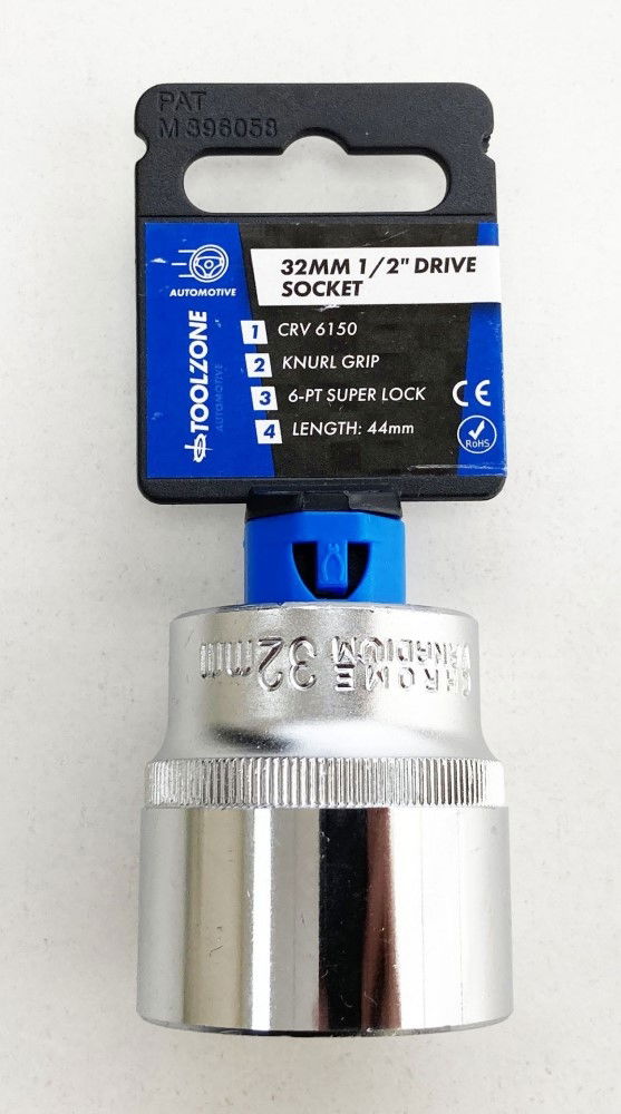 SOCKET 1/2 DRIVE 32mm CRV SATIN SINGLE HEX - TOOLZONE KDPSS088