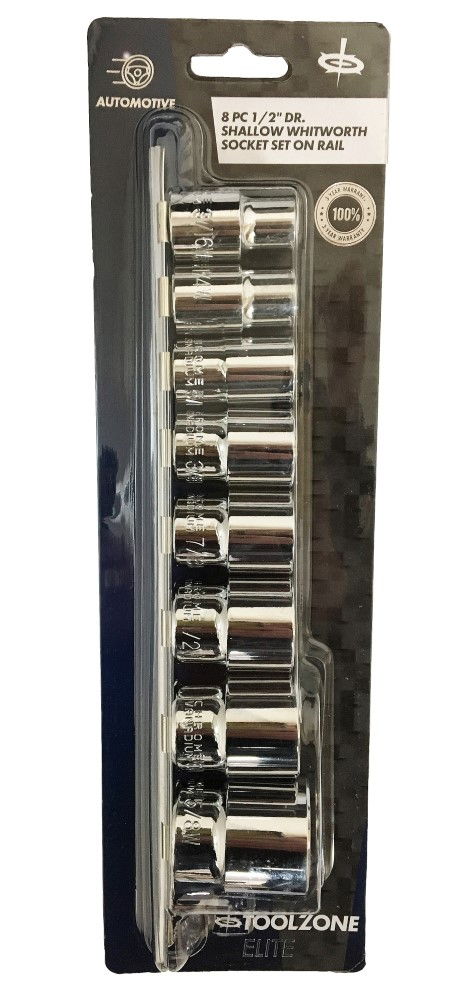 SOCKET SET 1/2 DRIVE SHALLOW WHITWORTH 8 PIECES 3/16-5/8ww - TOOLZONE KDPSS099