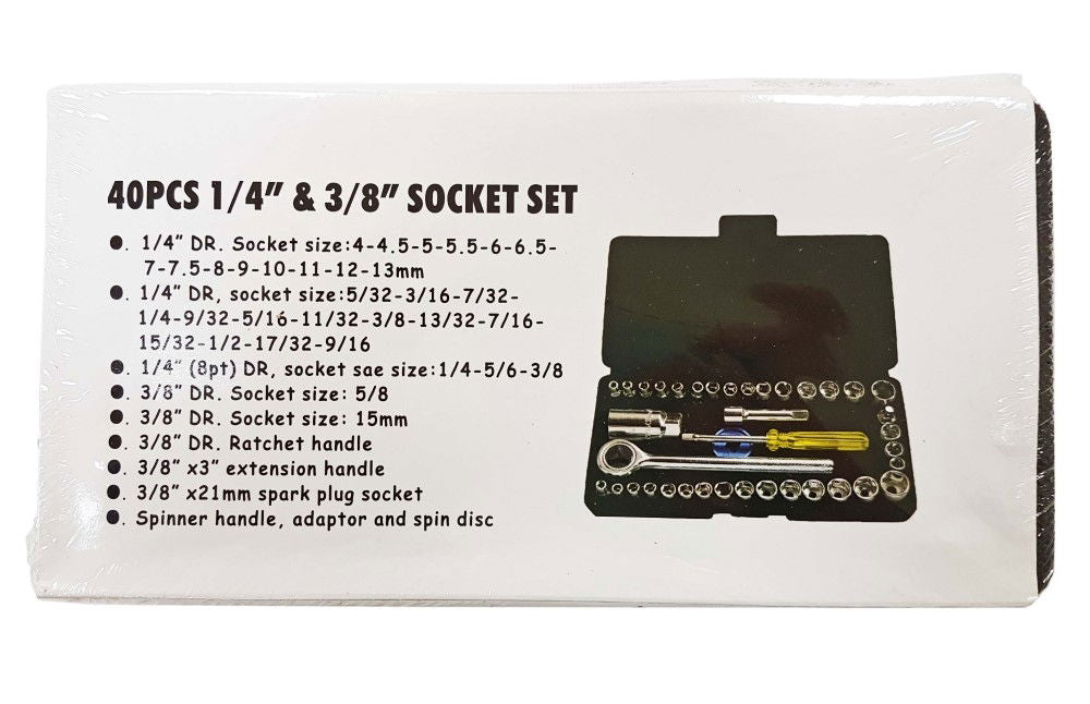 SOCKET SET 1/4 & 3/8 DRIVE BASIC 40 PIECES METRIC & AF - TOOLZONE KDPSS101
