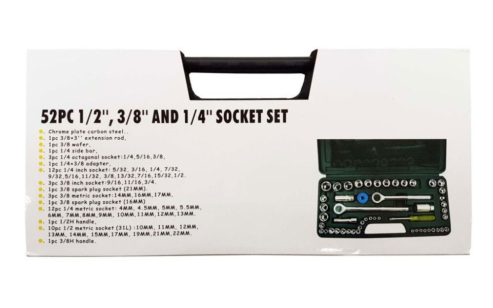 SOCKET SET 1/4 3/8 1/2 DRIVE 52 PIECES METRIC & AF - TOOLZONE KDPSS102