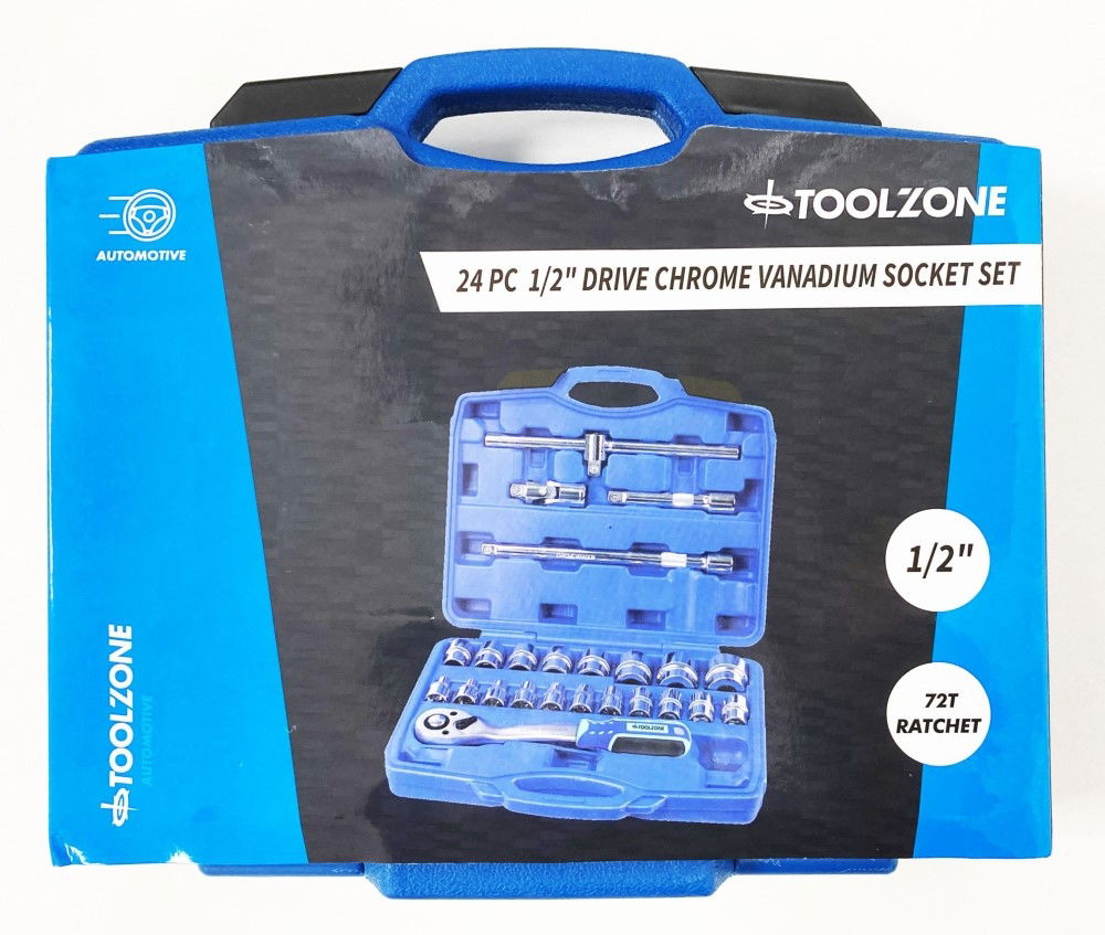 SOCKET SET 1/2 DRIVE PRO CRV 24 PIECES 10-24mm 27mm 30mm 32mm - TOOLZONE KDPSS108