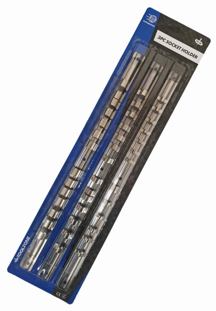 SOCKET RAIL SET 3 PIECES 1/2 3/8 1/4 14 CLIPS EACH 40cm - TOOLZONE KDPSS122