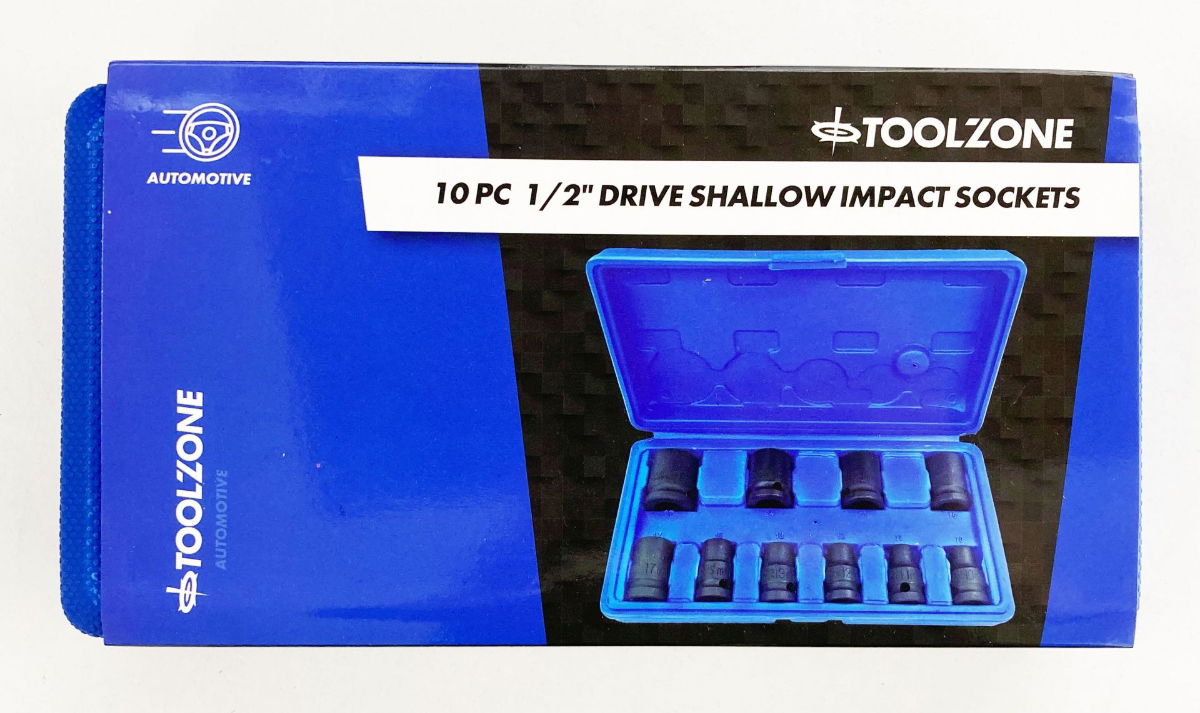 IMPACT SOCKET SET 1/2 DRIVE SHALLOW 10 PIECES 10-24mm - TOOLZONE KDPSS125
