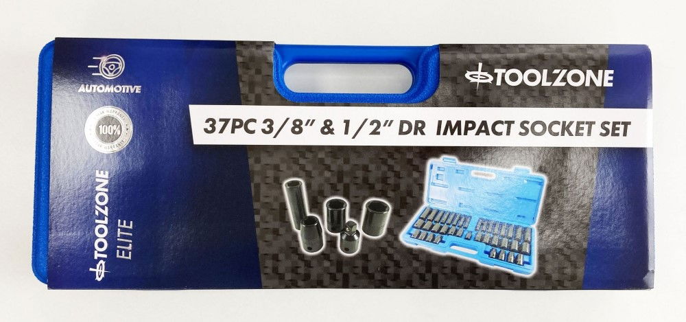 IMPACT SOCKET SET 3/8 & 1/2 DRIVE 38 PIECES 8-24mm - TOOLZONE KDPSS128