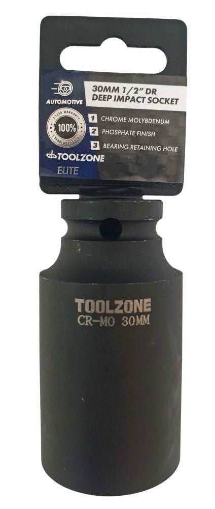 IMPACT SOCKET 1/2 DRIVE DEEP 30mm CRMO - TOOLZONE KDPSS132
